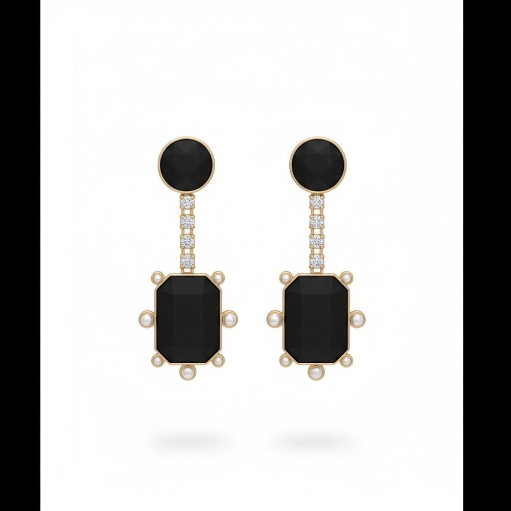 Isaac Mizrahi New York black and gold-tone drop earrings NWT